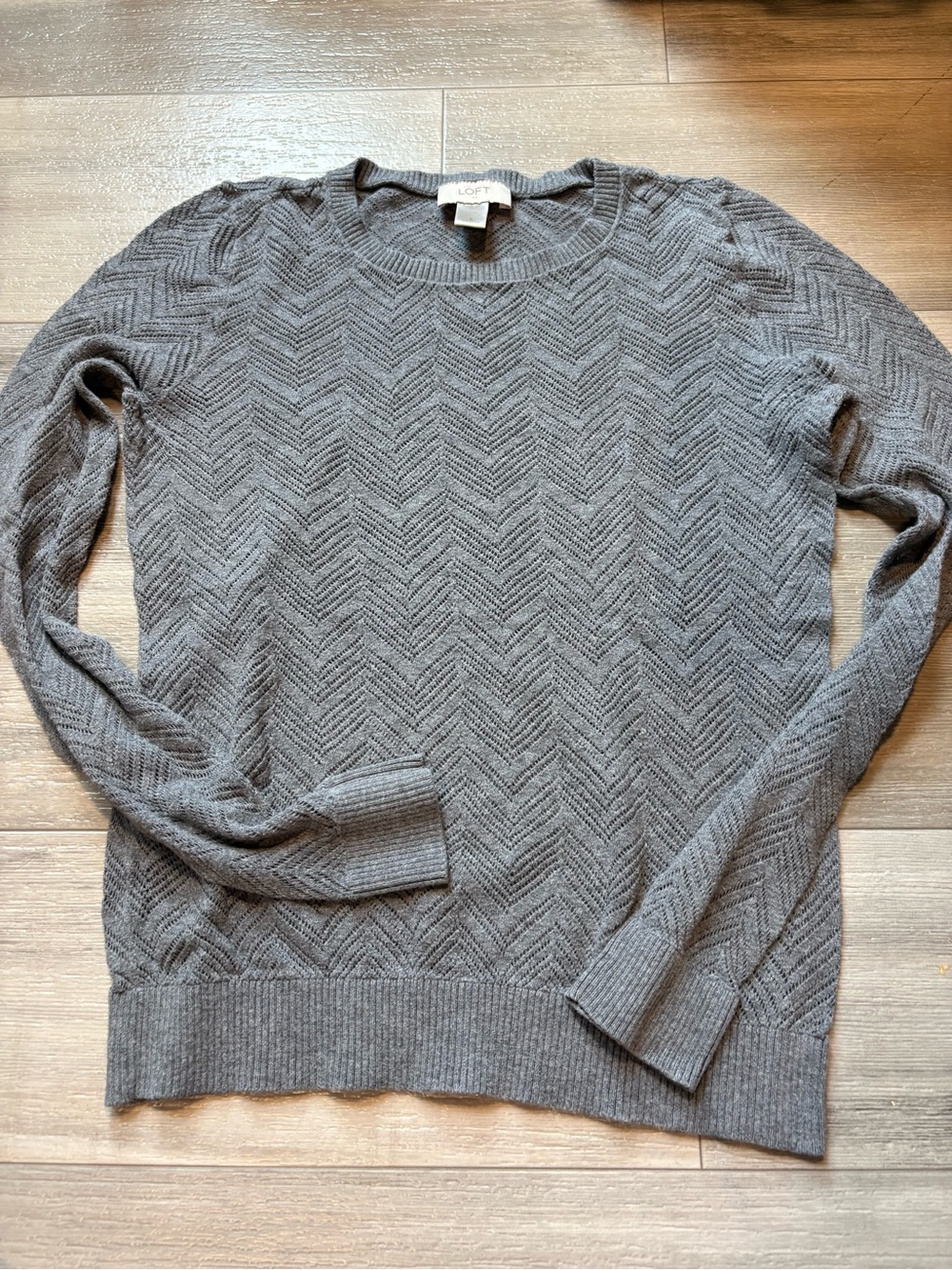 LOFT Women’s Charcoal Chevron Crewneck Sweater